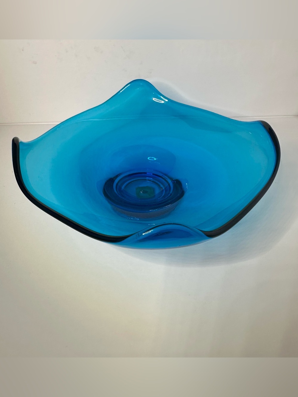 Vintage Viking Glass Bluenique Blue MCM Handkerchief Art Glass Bowl
